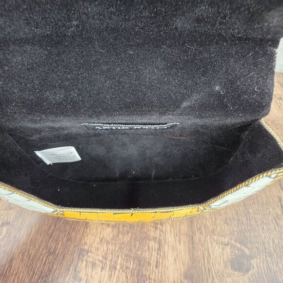 Antik Craft Metal Clutch Crossbody Honey Metallic Gold Mosaic Tile Art Chain New - Picture 12 of 15